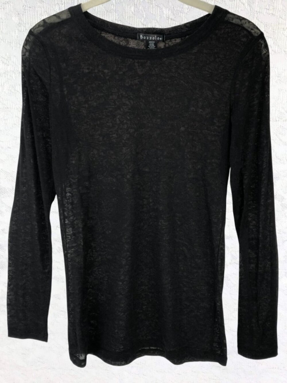Bozzolo Black Floral Sheer Mesh Long Sleeve Fitted Top Size M NWT